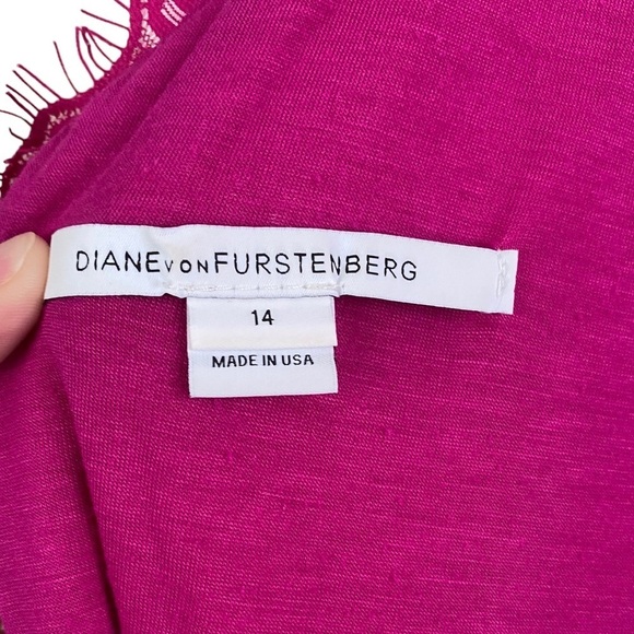 Diane Von Furstenberg Fuchsia Long Sleeve Lace Dress Size 14 - Picture 5 of 9